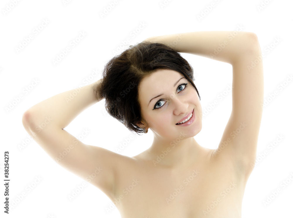 Close-up portrait of beautiful woman. Isolated on white. Close-up portrait of beautiful woman. Isolated on white.