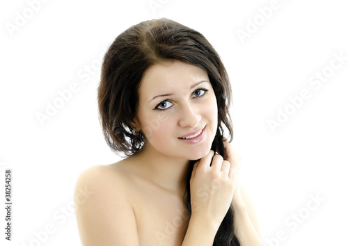 Close-up portrait of beautiful woman. Isolated on white.