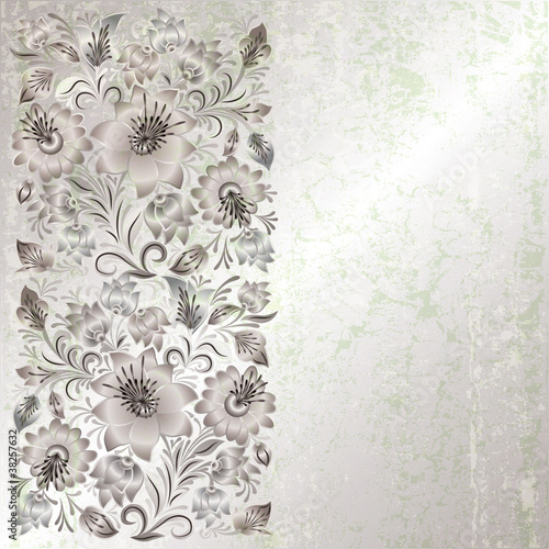 abstract grunge background with spring floral ornament