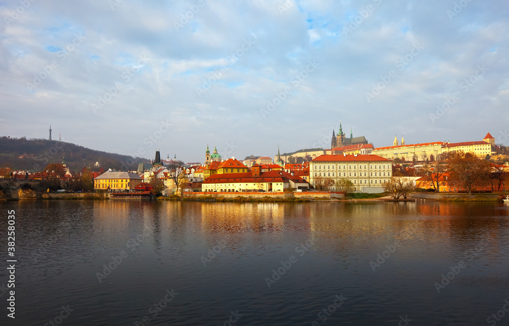 Morning view of Prague from Vltava