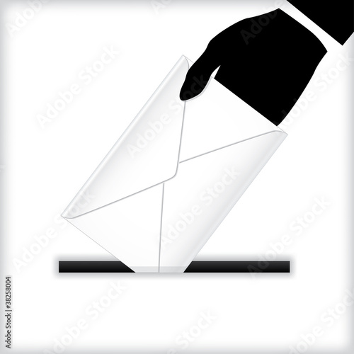 Hand dropping traditional blank envelope into hole