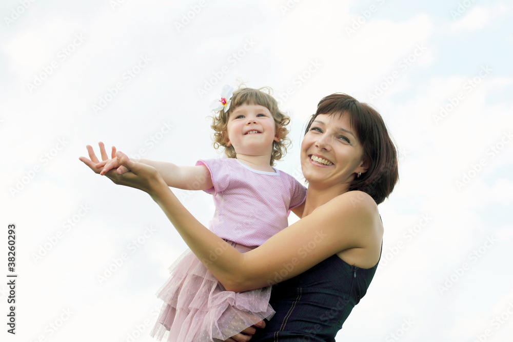 Portrait of mother with daughter outdoor Portrait of mother with daughter outdoor