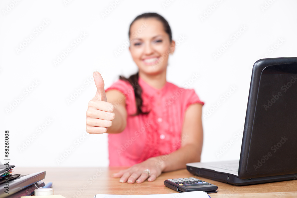 beautiful young business woman hand make thumbs up beautiful young business woman hand make thumbs up
