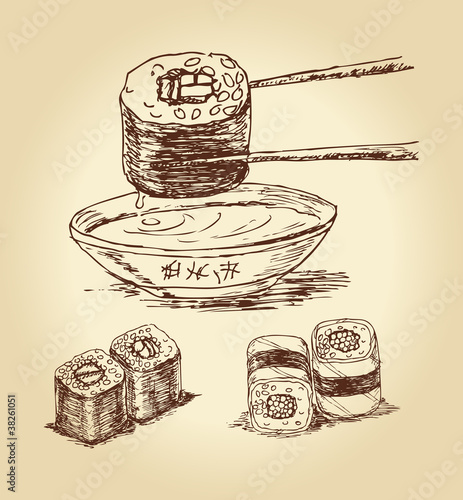 hand drawn sushi