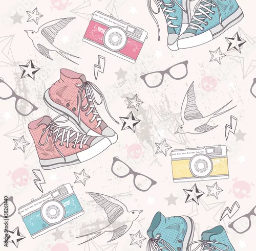 Tapety Abstrakcyjny wzór ładny grunge. Bezszwowy wzór z butami, fotografia