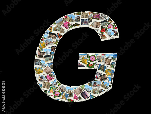 Canvas Print Shape of  G letter made like collage of travel photos