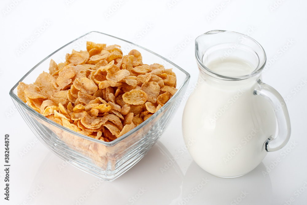 Bowl of cornflakes and milk Bowl of cornflakes and milk