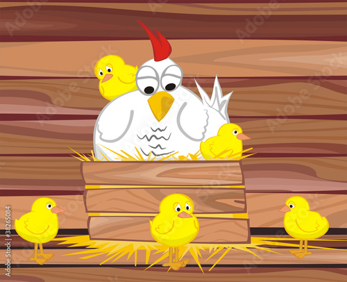 in the henhouse  -  hen and her chicken