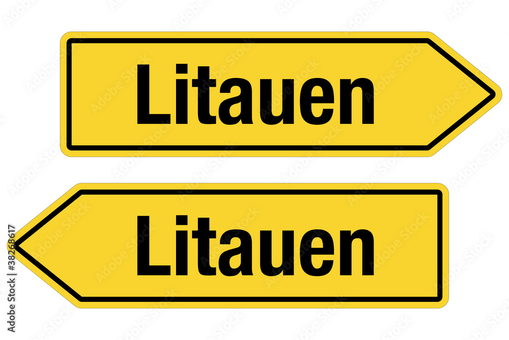 2 Pfeilschilder gelb LITAUEN 2 Pfeilschilder gelb LITAUEN