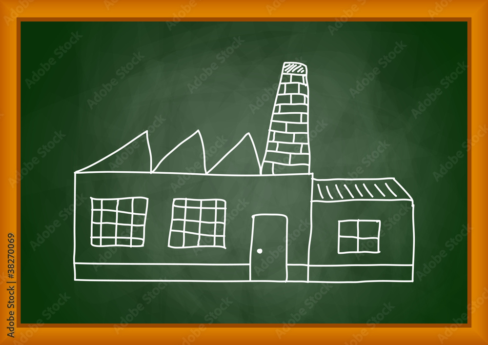Drawing of factory on blackboard