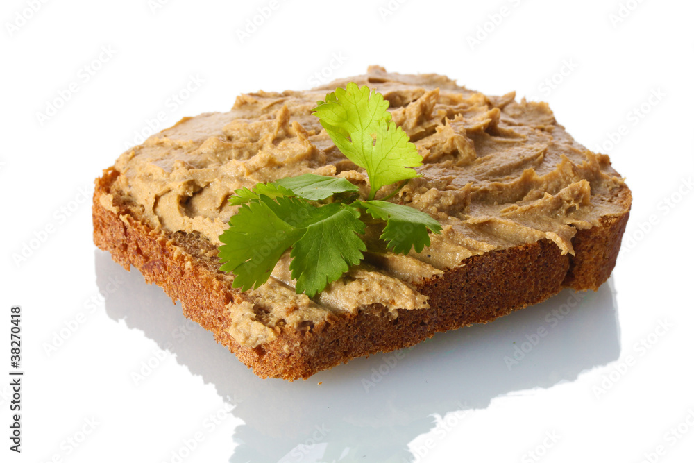 Fresh pate on bread isolated on white Fresh pate on bread isolated on white