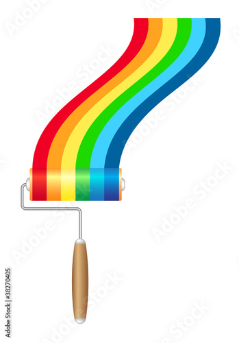 Paint roller brush with rainbow paint