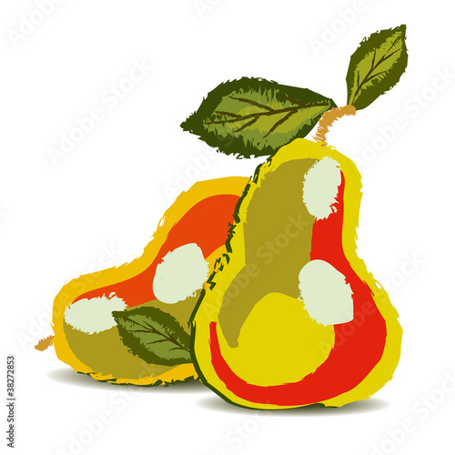 two pears with the leaves