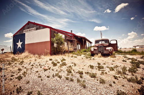 Abandoned restaraunt on route 66 road in USA photo