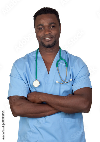 African american doctor with blue uniform