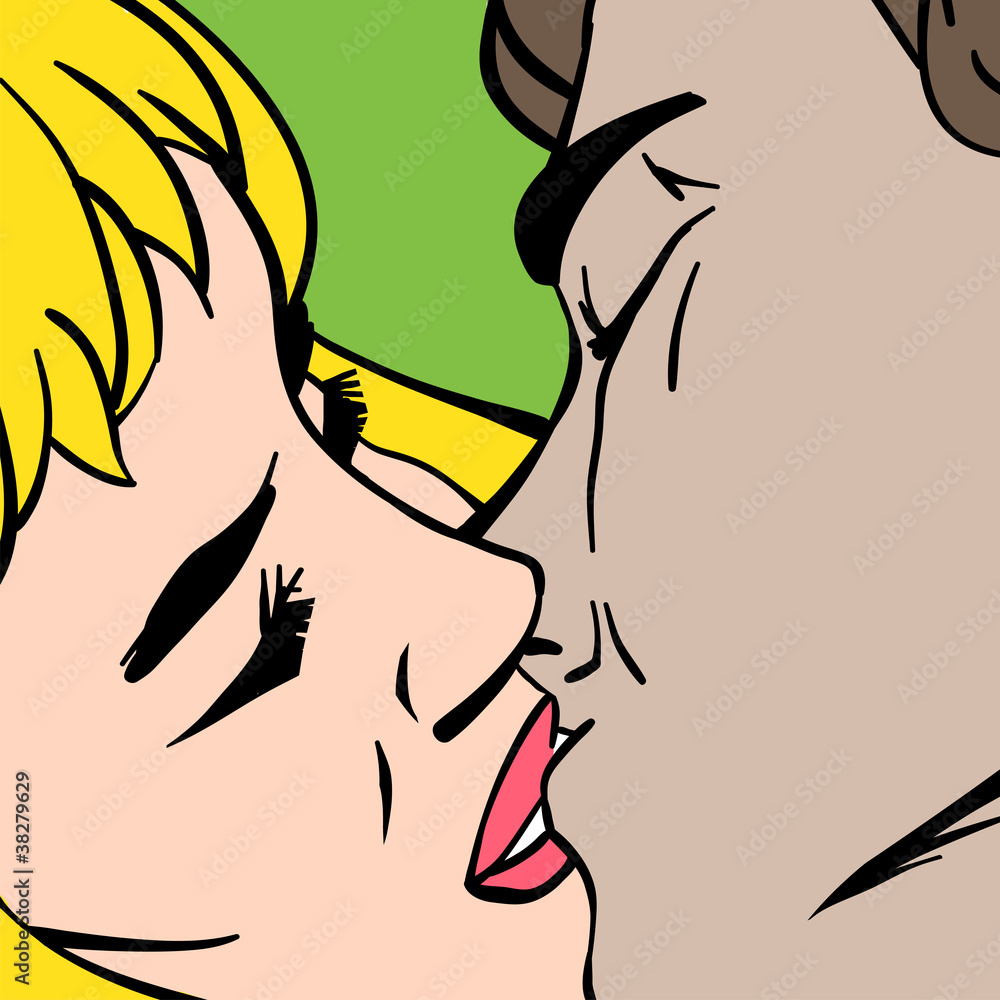 Kiss. Closeup. Illustration in pop-art style, vector. Kiss. Closeup. Illustration in pop-art style, vector.