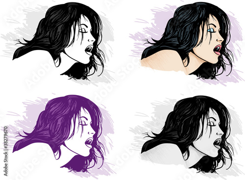 4 different versions of a girl's passionate face
