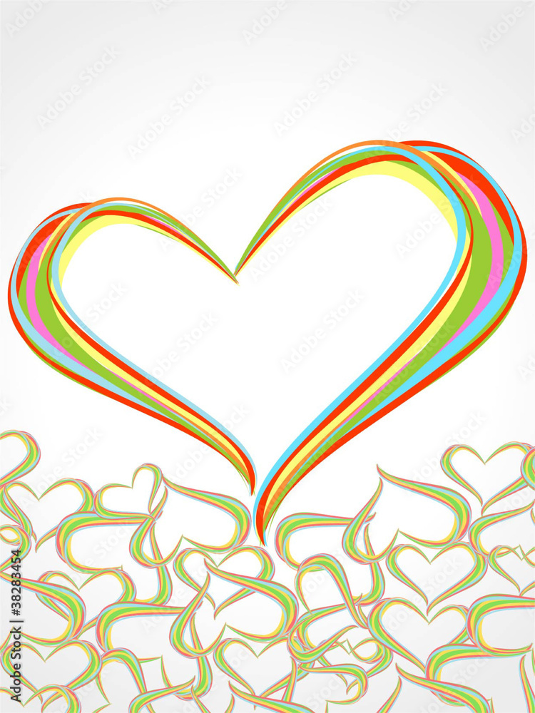 Rainbow lines crossing each other in heart shape. Vector illustr