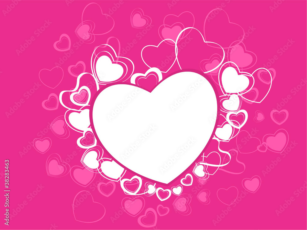 A beautiful Valentines Day card with hearts on pink background.