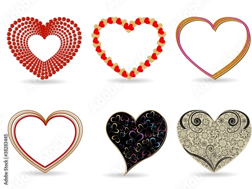 A set of diffrent style hearts. Vector Illustration.