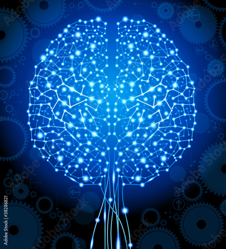 brain and  circuit board in the form of a tree