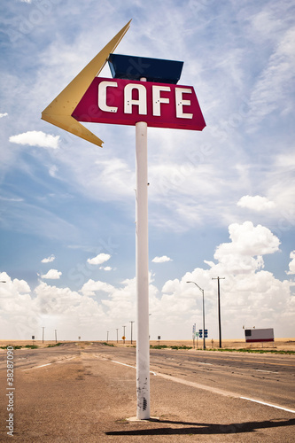 Cafe sign along historic Route 66 in Texas. photo