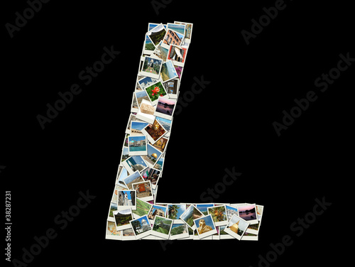 Canvas Print Shape of  L letter made like collage of travel photos
