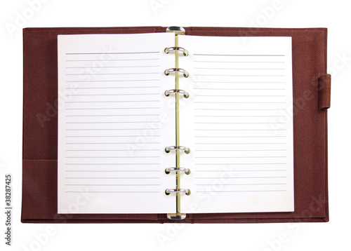 Brown canvas binder notebook isolated on white