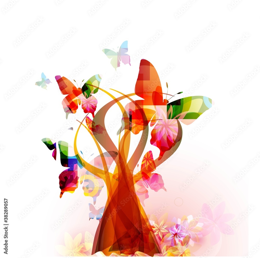 Fototapeta abstract colorful vector tree with butterflies