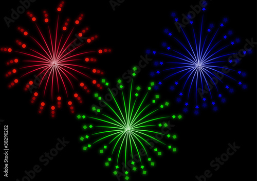 set of colored fireworks effect