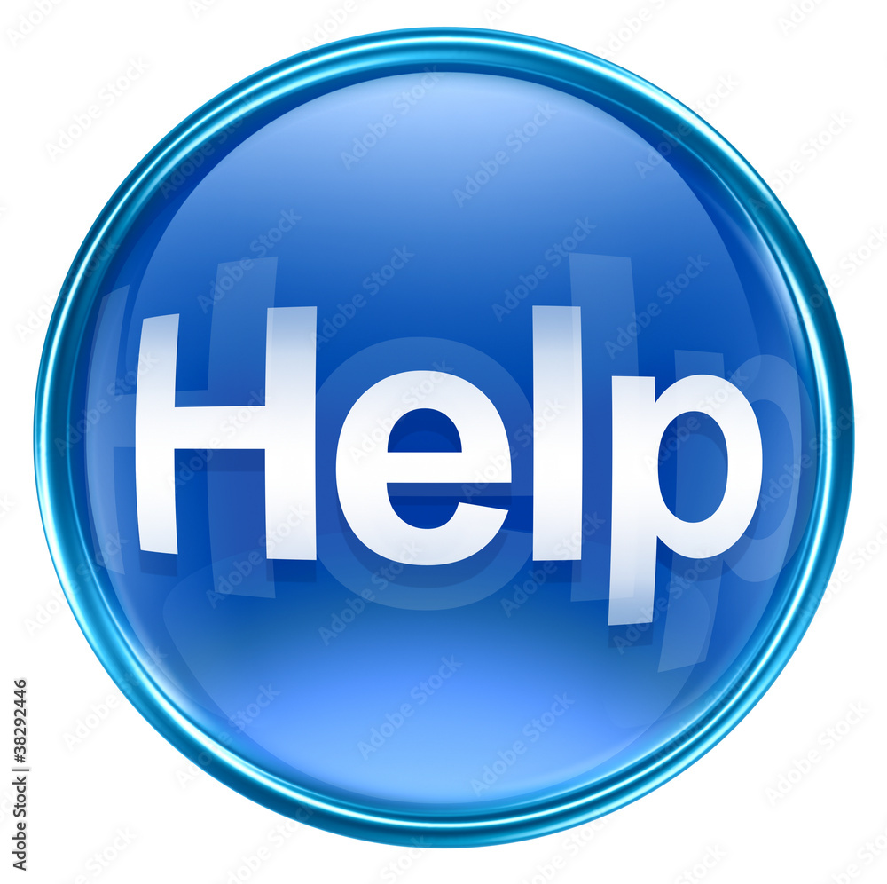 Help icon blue glass, isolated on white background Help icon blue glass, isolated on white background