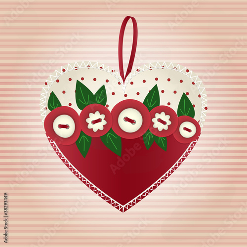 cuore scrapbook - fiori di bottoni e foglie