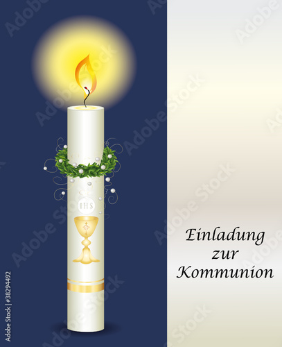 Einladung zur Kommunion in blau für Jungs
