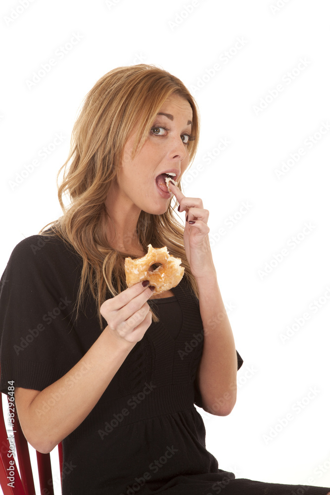 woman donut finger mouth
