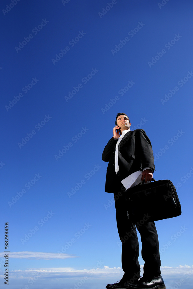 Businessman with briefcase and mobile Businessman with briefcase and mobile