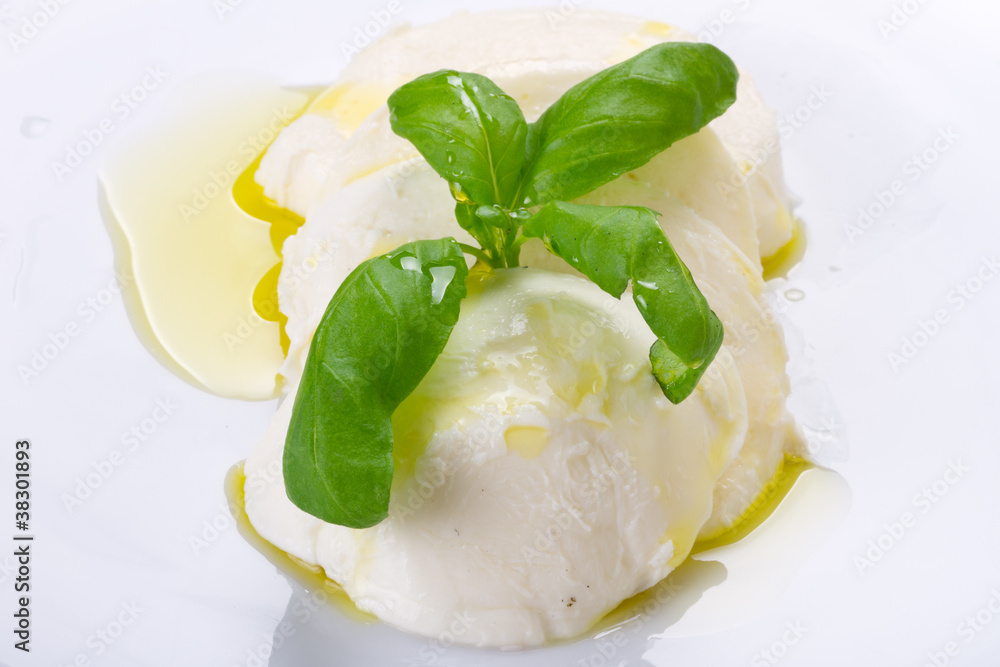Mozzarella cheese with basil and olive oil