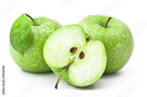 Green apples with water drops