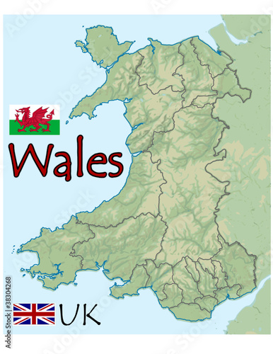 wales uk europe map flag emblem