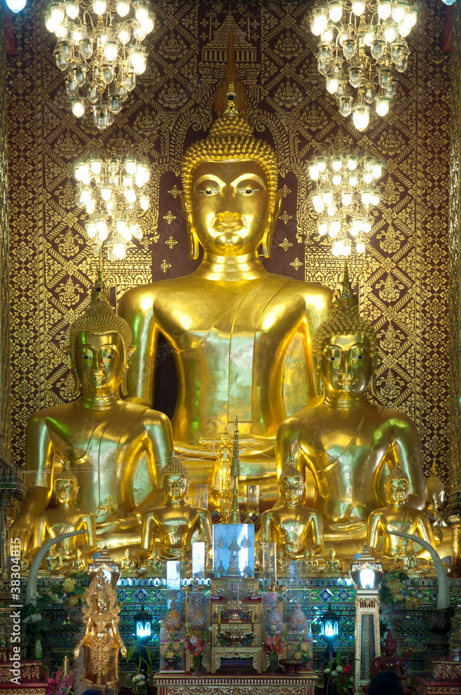 Three golden Buddha statues, Northern, Thailand.