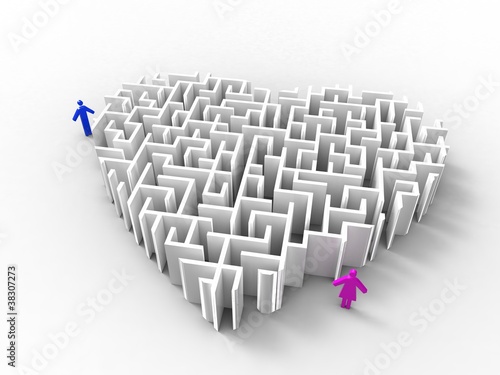 a maze-like.heart and a couple on white background