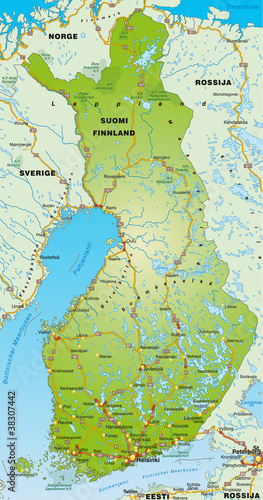 Landkarte von Finnland mit Autobahnen