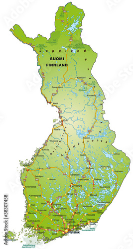 Landkarte von Finnland mit Autobahnen als Inselkarte