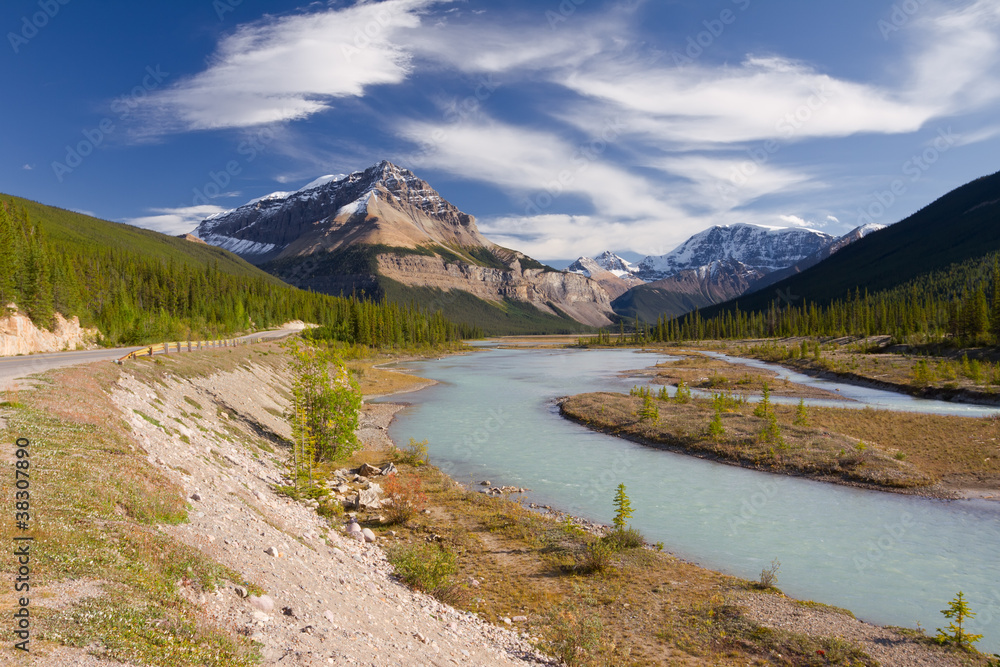 Canadian landscape with river and mountains