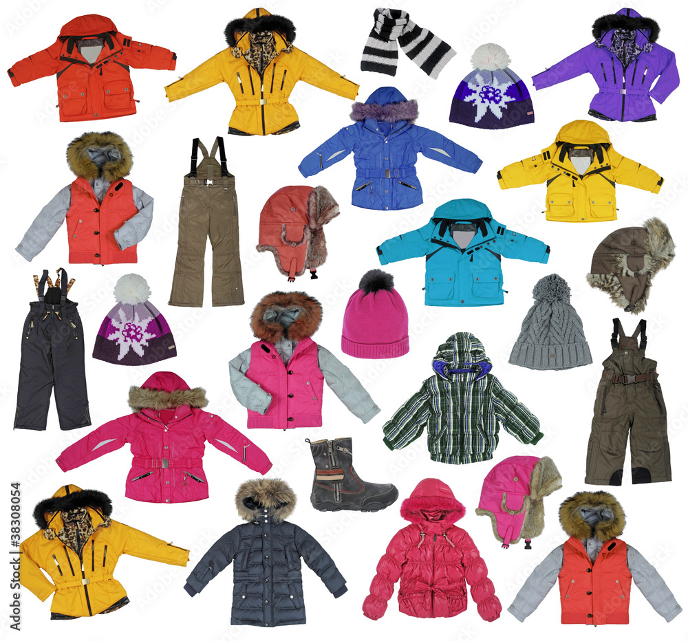 collection of children's winter clothing