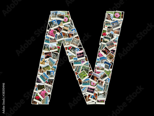 Canvas Print Shape of  N letter made like collage of travel photos