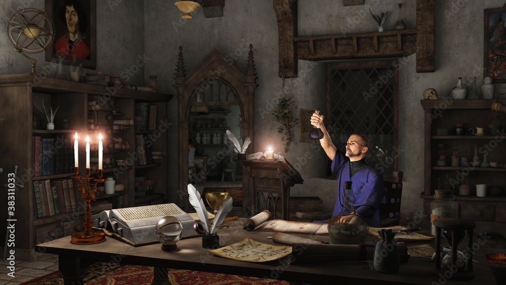Alchemist Working in his Study