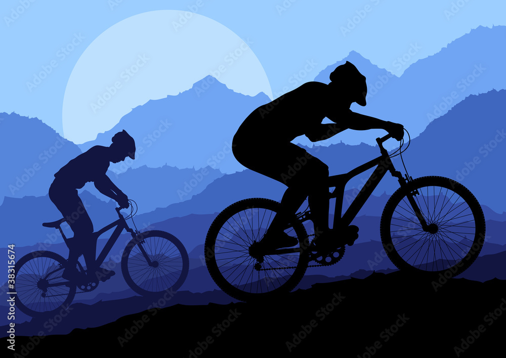 Mountain bike bicycle riders in wild nature landscape Mountain bike bicycle riders in wild nature landscape