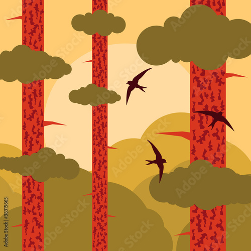 Pine tree forest landscape background illustration