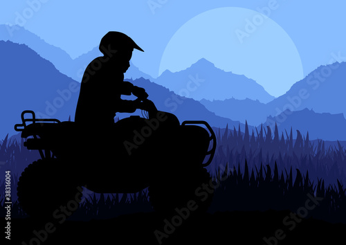 All terrain vehicle quad motorbike riders in wild nature