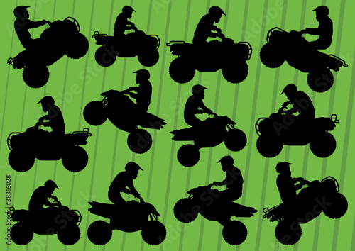 All terrain vehicle quad motorbikes riders illustration